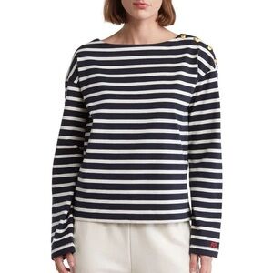 rag & bone Navy and White Striped Long Sleeve Top